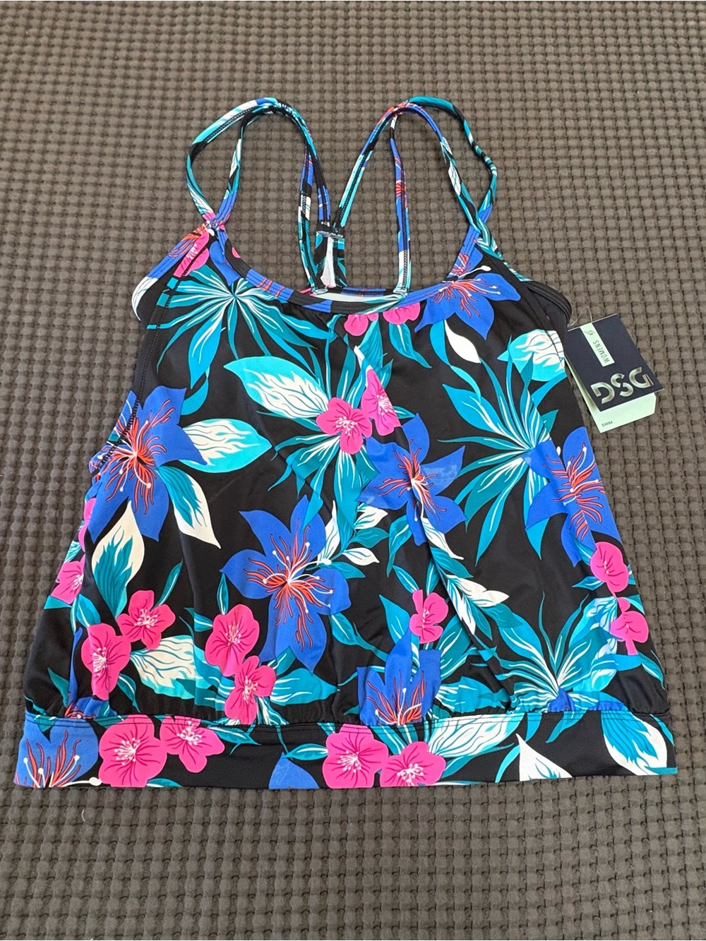 DSG RoseyTankini , NWT, Tropical Jogger, Ebony, Swim Top, Bandeau closure